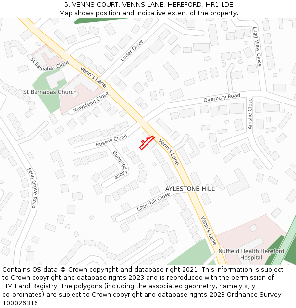 5, VENNS COURT, VENNS LANE, HEREFORD, HR1 1DE: Location map and indicative extent of plot