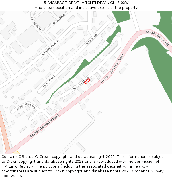 5, VICARAGE DRIVE, MITCHELDEAN, GL17 0XW: Location map and indicative extent of plot
