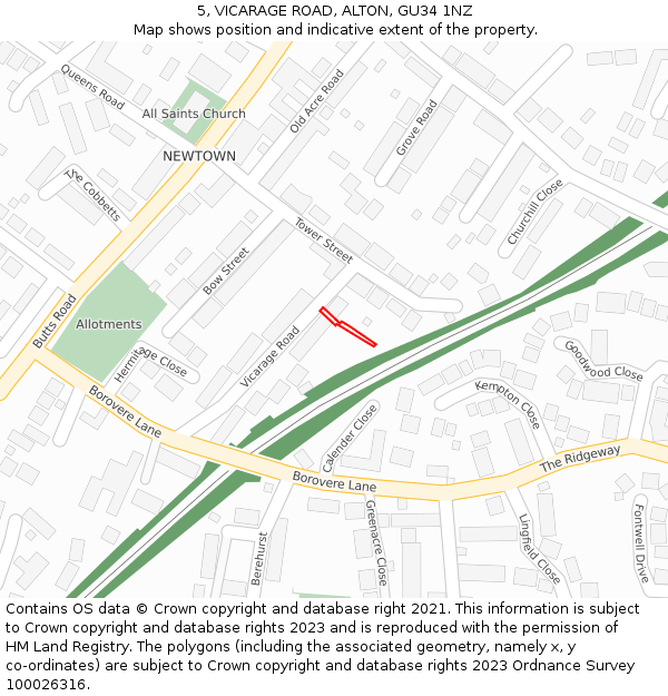 5, VICARAGE ROAD, ALTON, GU34 1NZ: Location map and indicative extent of plot