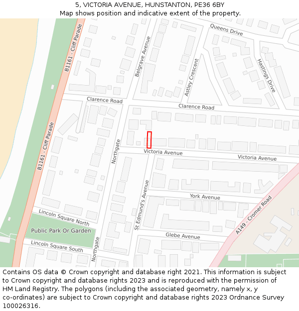 5, VICTORIA AVENUE, HUNSTANTON, PE36 6BY: Location map and indicative extent of plot