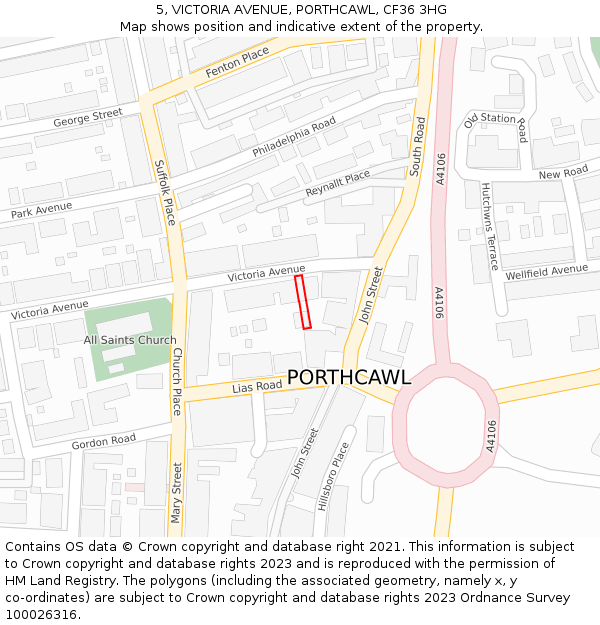 5, VICTORIA AVENUE, PORTHCAWL, CF36 3HG: Location map and indicative extent of plot