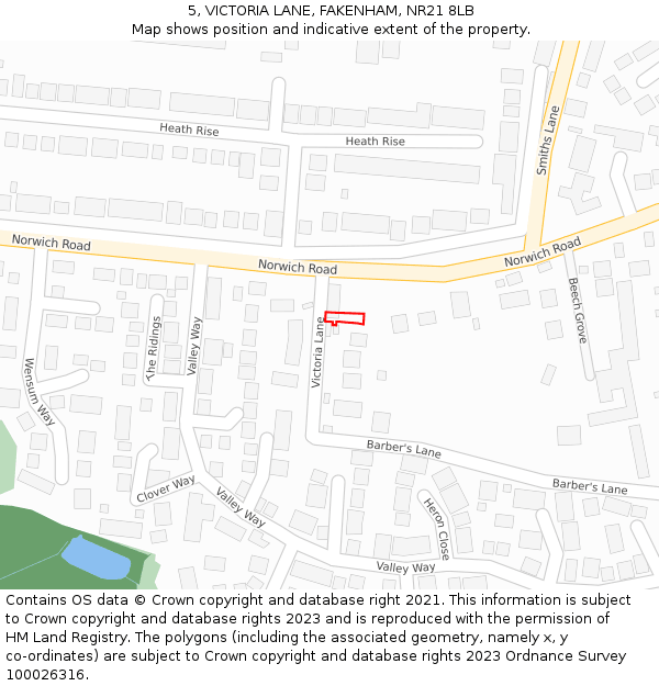 5, VICTORIA LANE, FAKENHAM, NR21 8LB: Location map and indicative extent of plot