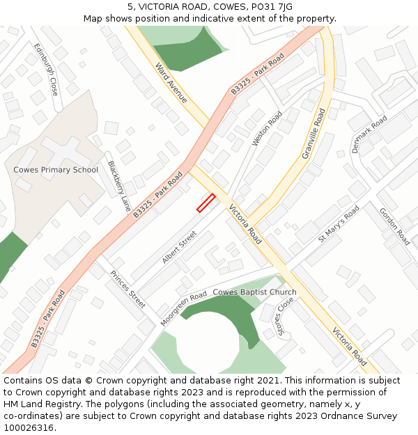 5, VICTORIA ROAD, COWES, PO31 7JG: Location map and indicative extent of plot