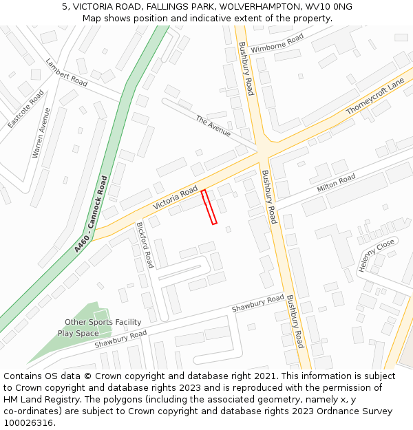 5, VICTORIA ROAD, FALLINGS PARK, WOLVERHAMPTON, WV10 0NG: Location map and indicative extent of plot