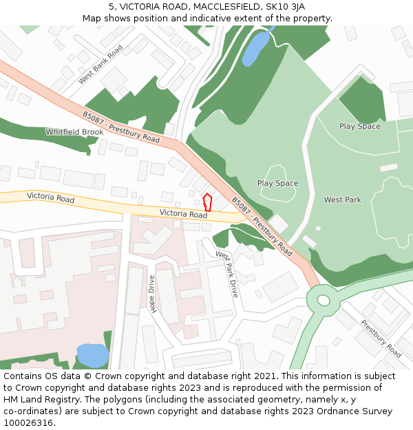 5, VICTORIA ROAD, MACCLESFIELD, SK10 3JA: Location map and indicative extent of plot