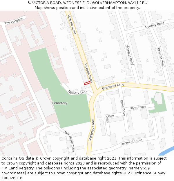5, VICTORIA ROAD, WEDNESFIELD, WOLVERHAMPTON, WV11 1RU: Location map and indicative extent of plot