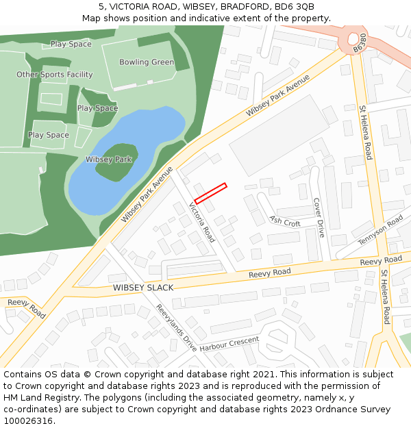 5, VICTORIA ROAD, WIBSEY, BRADFORD, BD6 3QB: Location map and indicative extent of plot