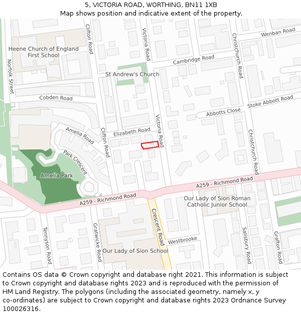 5, VICTORIA ROAD, WORTHING, BN11 1XB: Location map and indicative extent of plot