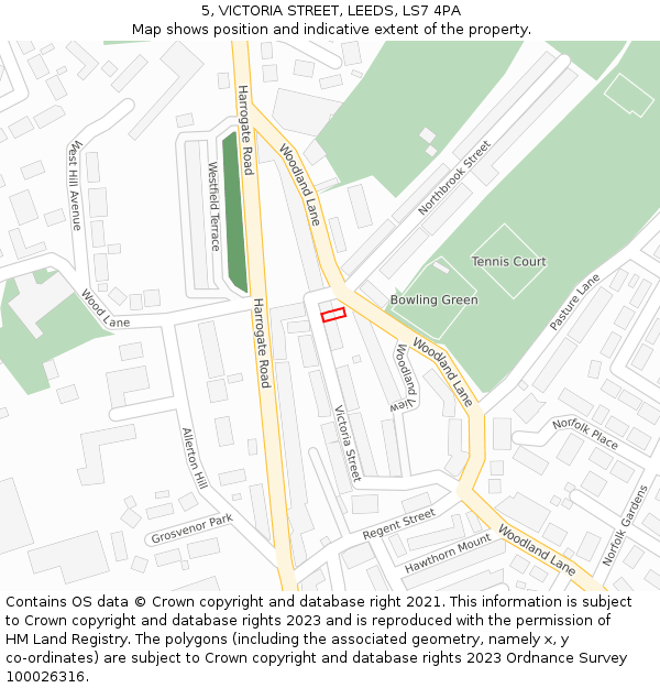 5, VICTORIA STREET, LEEDS, LS7 4PA: Location map and indicative extent of plot