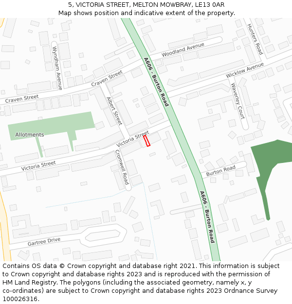 5, VICTORIA STREET, MELTON MOWBRAY, LE13 0AR: Location map and indicative extent of plot