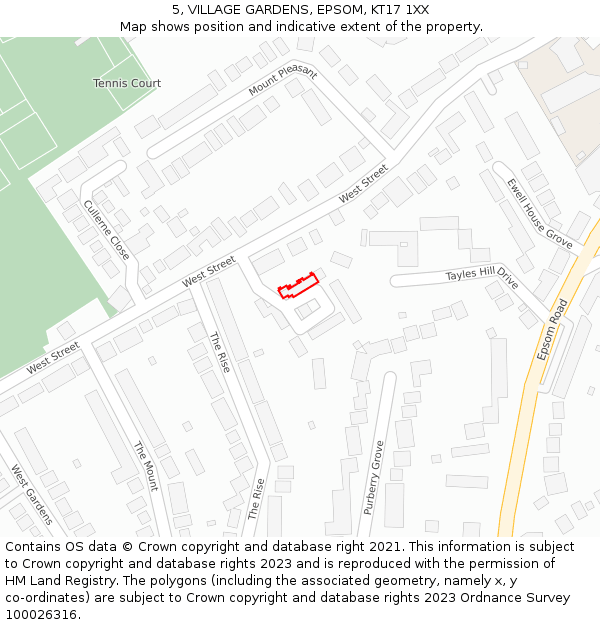 5, VILLAGE GARDENS, EPSOM, KT17 1XX: Location map and indicative extent of plot