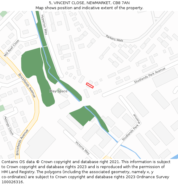 5, VINCENT CLOSE, NEWMARKET, CB8 7AN: Location map and indicative extent of plot