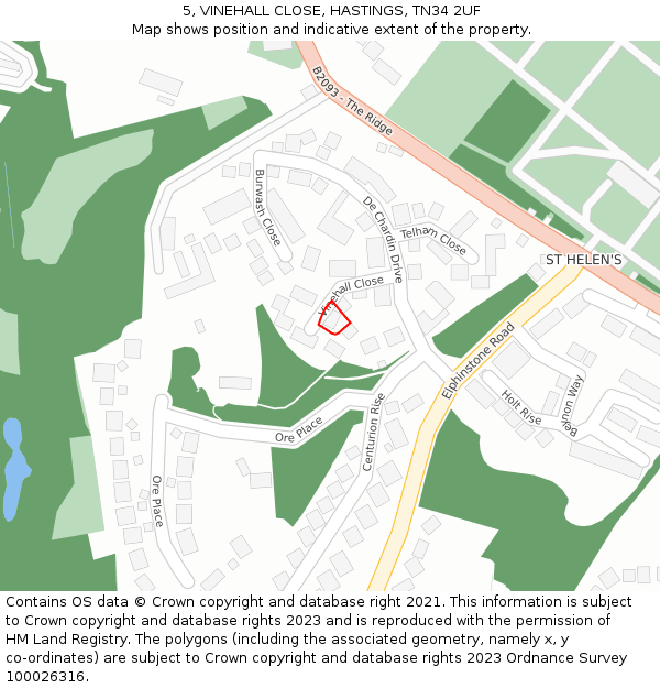 5, VINEHALL CLOSE, HASTINGS, TN34 2UF: Location map and indicative extent of plot