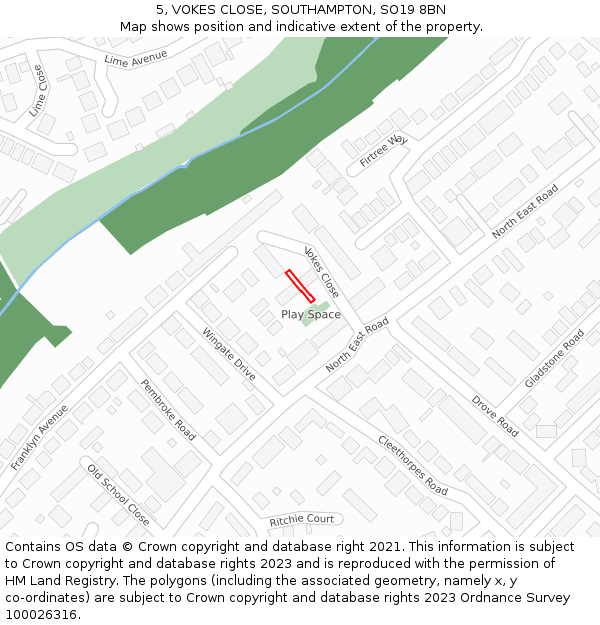 5, VOKES CLOSE, SOUTHAMPTON, SO19 8BN: Location map and indicative extent of plot