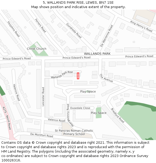 5, WALLANDS PARK RISE, LEWES, BN7 1SE: Location map and indicative extent of plot