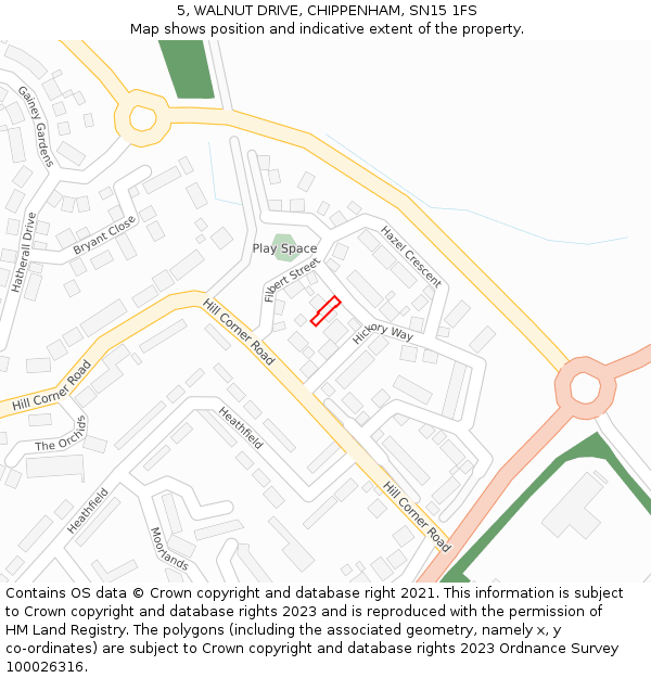 5, WALNUT DRIVE, CHIPPENHAM, SN15 1FS: Location map and indicative extent of plot