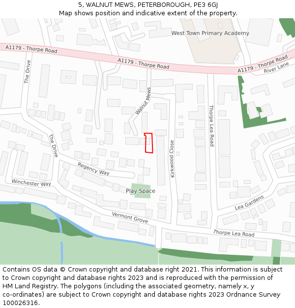 5, WALNUT MEWS, PETERBOROUGH, PE3 6GJ: Location map and indicative extent of plot