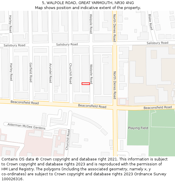 5, WALPOLE ROAD, GREAT YARMOUTH, NR30 4NG: Location map and indicative extent of plot