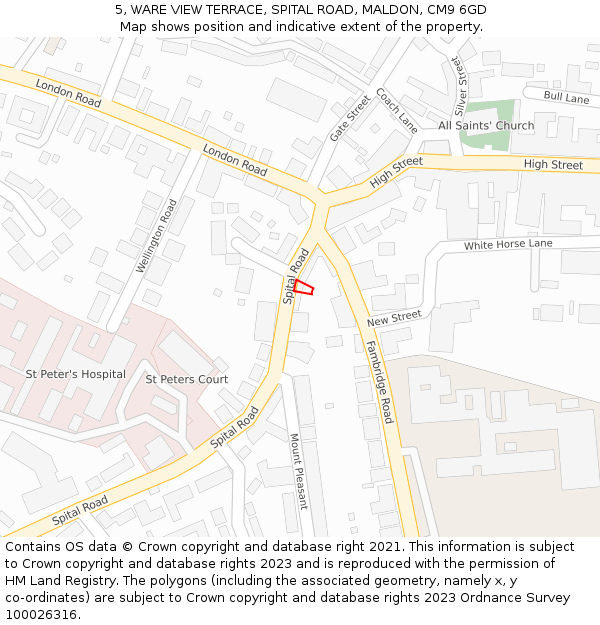 5, WARE VIEW TERRACE, SPITAL ROAD, MALDON, CM9 6GD: Location map and indicative extent of plot
