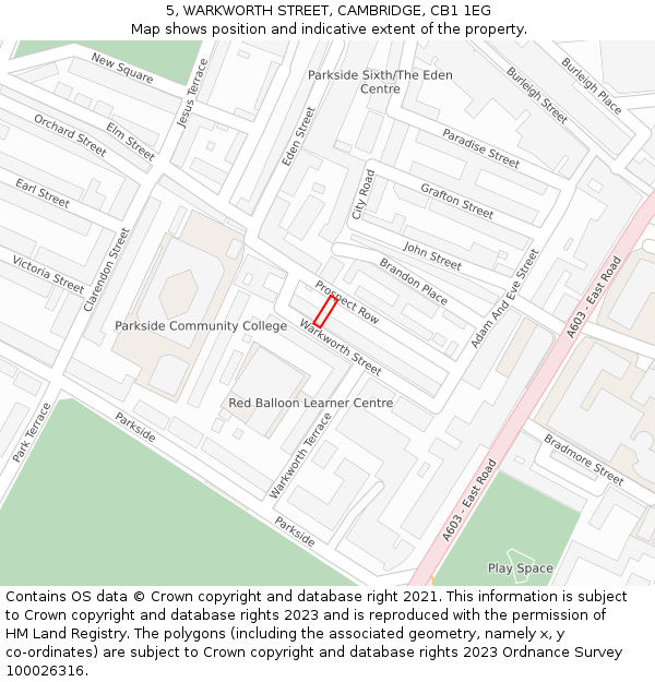 5, WARKWORTH STREET, CAMBRIDGE, CB1 1EG: Location map and indicative extent of plot