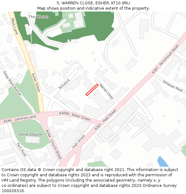 5, WARREN CLOSE, ESHER, KT10 9RU: Location map and indicative extent of plot