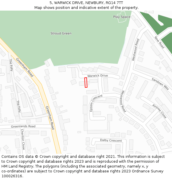 5, WARWICK DRIVE, NEWBURY, RG14 7TT: Location map and indicative extent of plot
