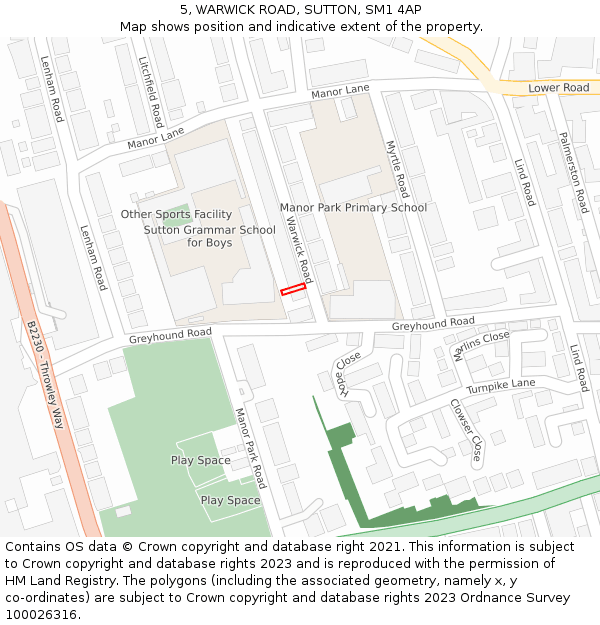 5, WARWICK ROAD, SUTTON, SM1 4AP: Location map and indicative extent of plot