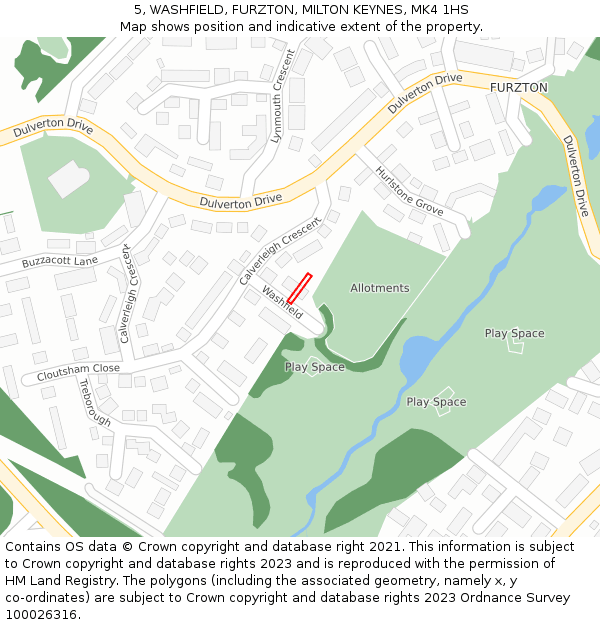 5, WASHFIELD, FURZTON, MILTON KEYNES, MK4 1HS: Location map and indicative extent of plot