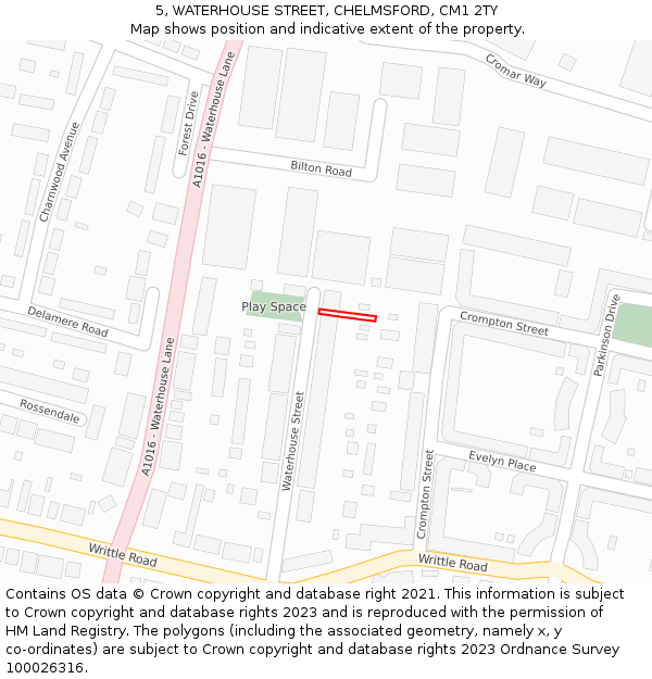 5, WATERHOUSE STREET, CHELMSFORD, CM1 2TY: Location map and indicative extent of plot