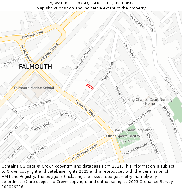 5, WATERLOO ROAD, FALMOUTH, TR11 3NU: Location map and indicative extent of plot