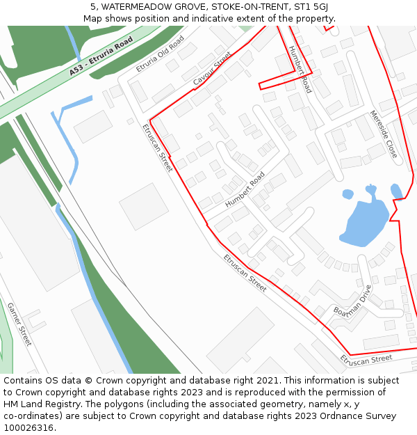 5, WATERMEADOW GROVE, STOKE-ON-TRENT, ST1 5GJ: Location map and indicative extent of plot
