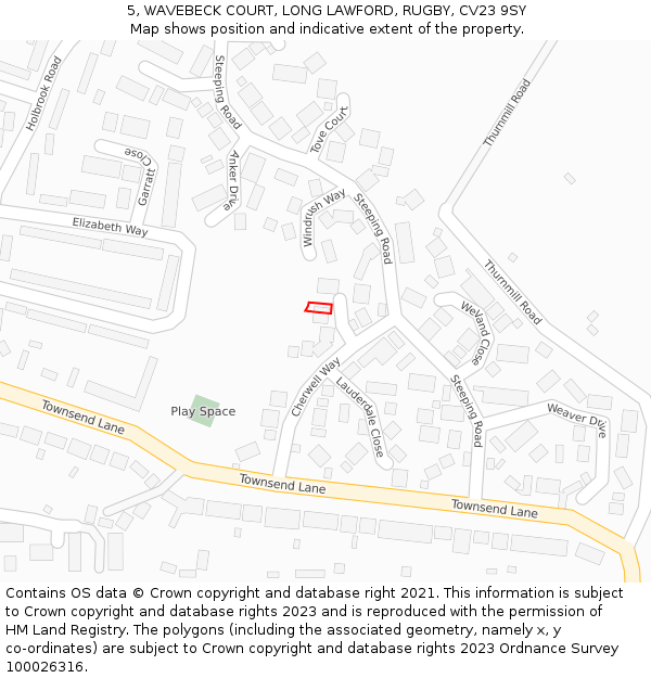 5, WAVEBECK COURT, LONG LAWFORD, RUGBY, CV23 9SY: Location map and indicative extent of plot