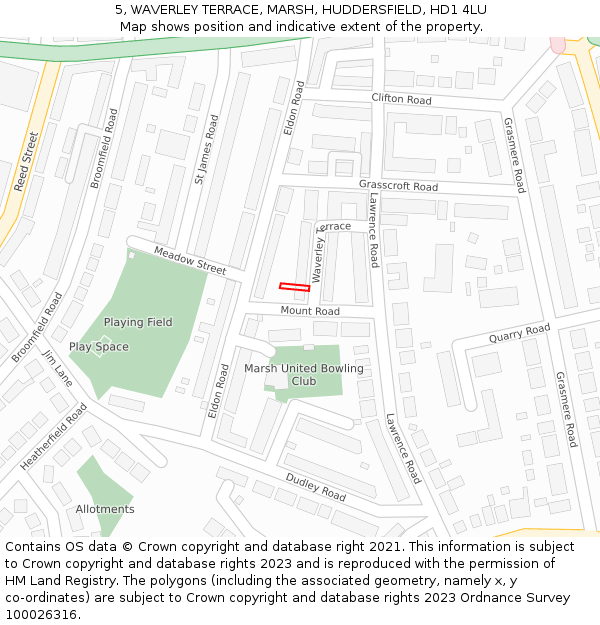 5, WAVERLEY TERRACE, MARSH, HUDDERSFIELD, HD1 4LU: Location map and indicative extent of plot
