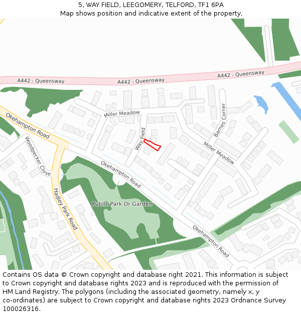 5, WAY FIELD, LEEGOMERY, TELFORD, TF1 6PA: Location map and indicative extent of plot