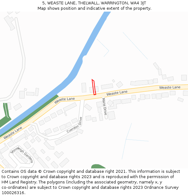 5, WEASTE LANE, THELWALL, WARRINGTON, WA4 3JT: Location map and indicative extent of plot