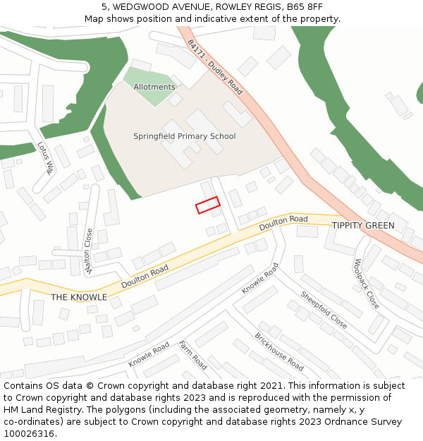 5, WEDGWOOD AVENUE, ROWLEY REGIS, B65 8FF: Location map and indicative extent of plot