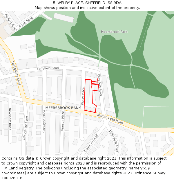 5, WELBY PLACE, SHEFFIELD, S8 9DA: Location map and indicative extent of plot