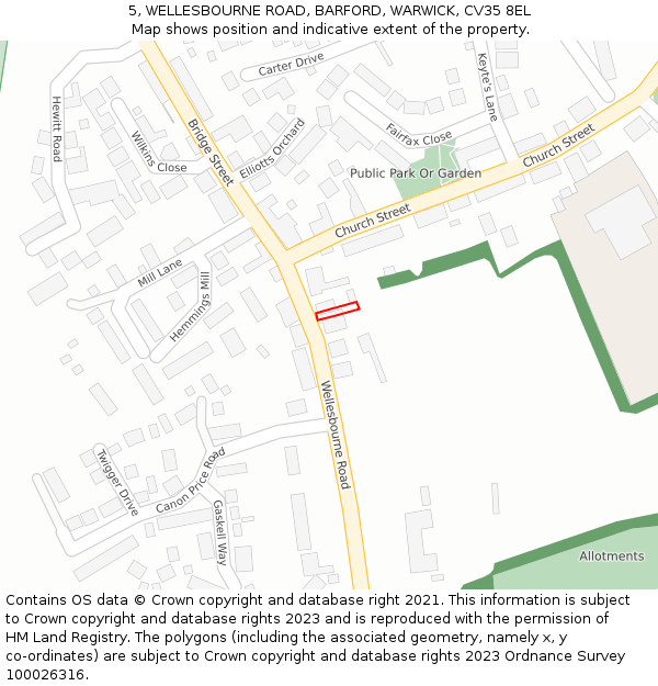 5, WELLESBOURNE ROAD, BARFORD, WARWICK, CV35 8EL: Location map and indicative extent of plot