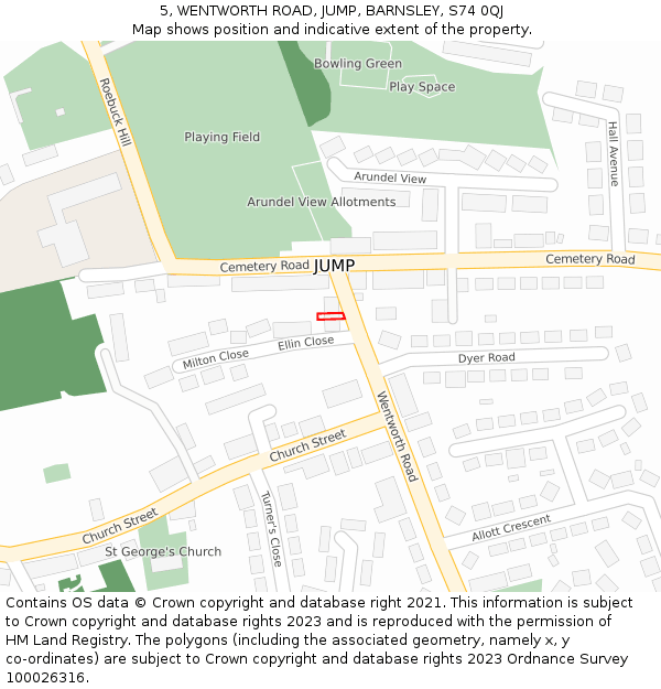 5, WENTWORTH ROAD, JUMP, BARNSLEY, S74 0QJ: Location map and indicative extent of plot