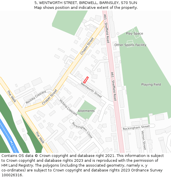 5, WENTWORTH STREET, BIRDWELL, BARNSLEY, S70 5UN: Location map and indicative extent of plot