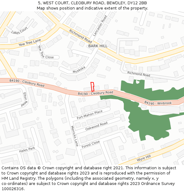 5, WEST COURT, CLEOBURY ROAD, BEWDLEY, DY12 2BB: Location map and indicative extent of plot