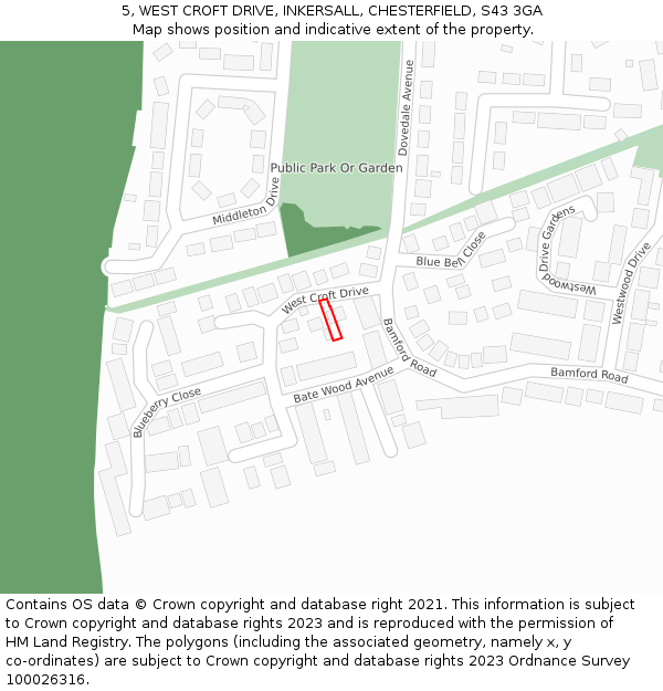 5, WEST CROFT DRIVE, INKERSALL, CHESTERFIELD, S43 3GA: Location map and indicative extent of plot