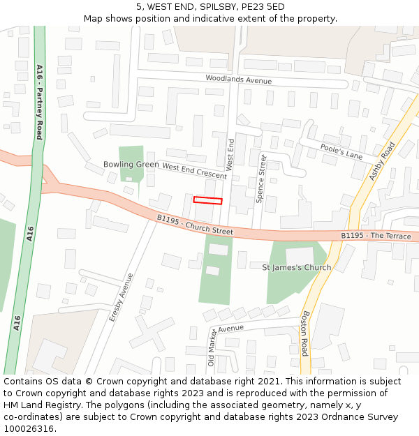 5, WEST END, SPILSBY, PE23 5ED: Location map and indicative extent of plot