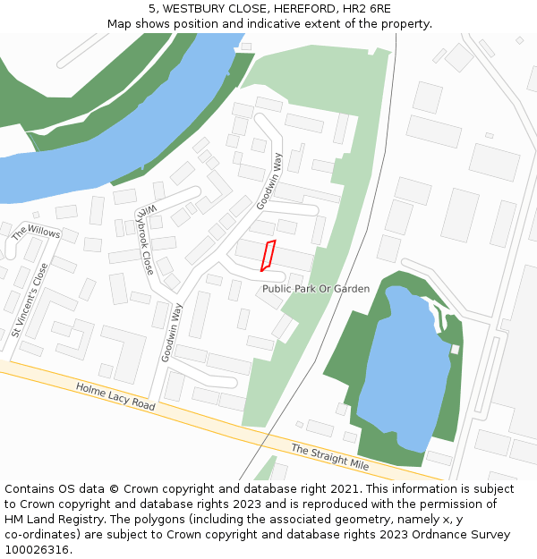 5, WESTBURY CLOSE, HEREFORD, HR2 6RE: Location map and indicative extent of plot