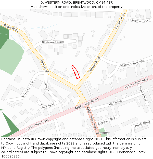 5, WESTERN ROAD, BRENTWOOD, CM14 4SR: Location map and indicative extent of plot