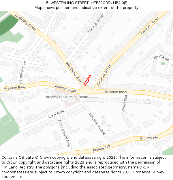 5, WESTFALING STREET, HEREFORD, HR4 0JB: Location map and indicative extent of plot