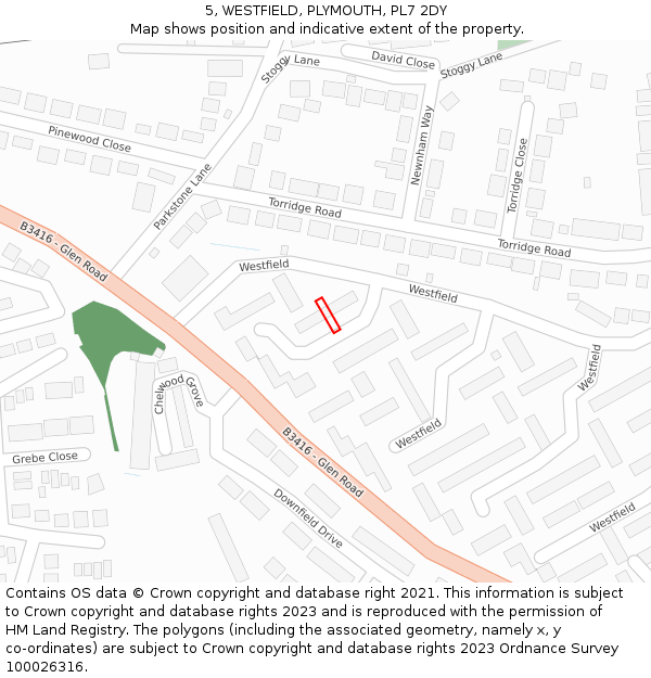 5, WESTFIELD, PLYMOUTH, PL7 2DY: Location map and indicative extent of plot