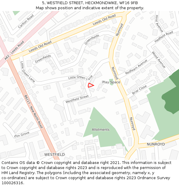 5, WESTFIELD STREET, HECKMONDWIKE, WF16 9FB: Location map and indicative extent of plot