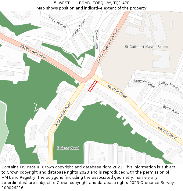5, WESTHILL ROAD, TORQUAY, TQ1 4PE: Location map and indicative extent of plot