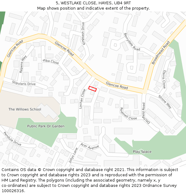 5, WESTLAKE CLOSE, HAYES, UB4 9RT: Location map and indicative extent of plot
